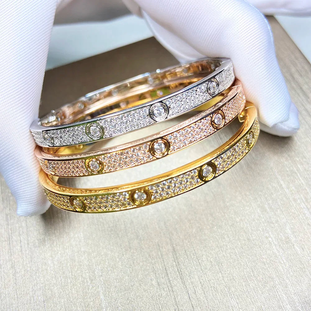 Fashion Designer Titanium Steel Bracelet 18k Gold Plating Inlaid Zircon Bangle Inspiration Jewelry Pulseras Mujer Dropshipping