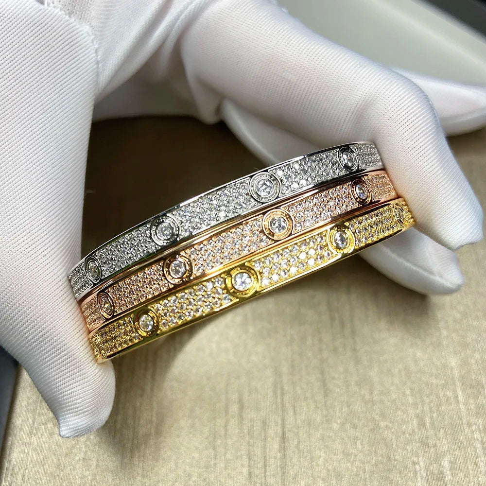 Fashion Designer Titanium Steel Bracelet 18k Gold Plating Inlaid Zircon Bangle Inspiration Jewelry Pulseras Mujer Dropshipping