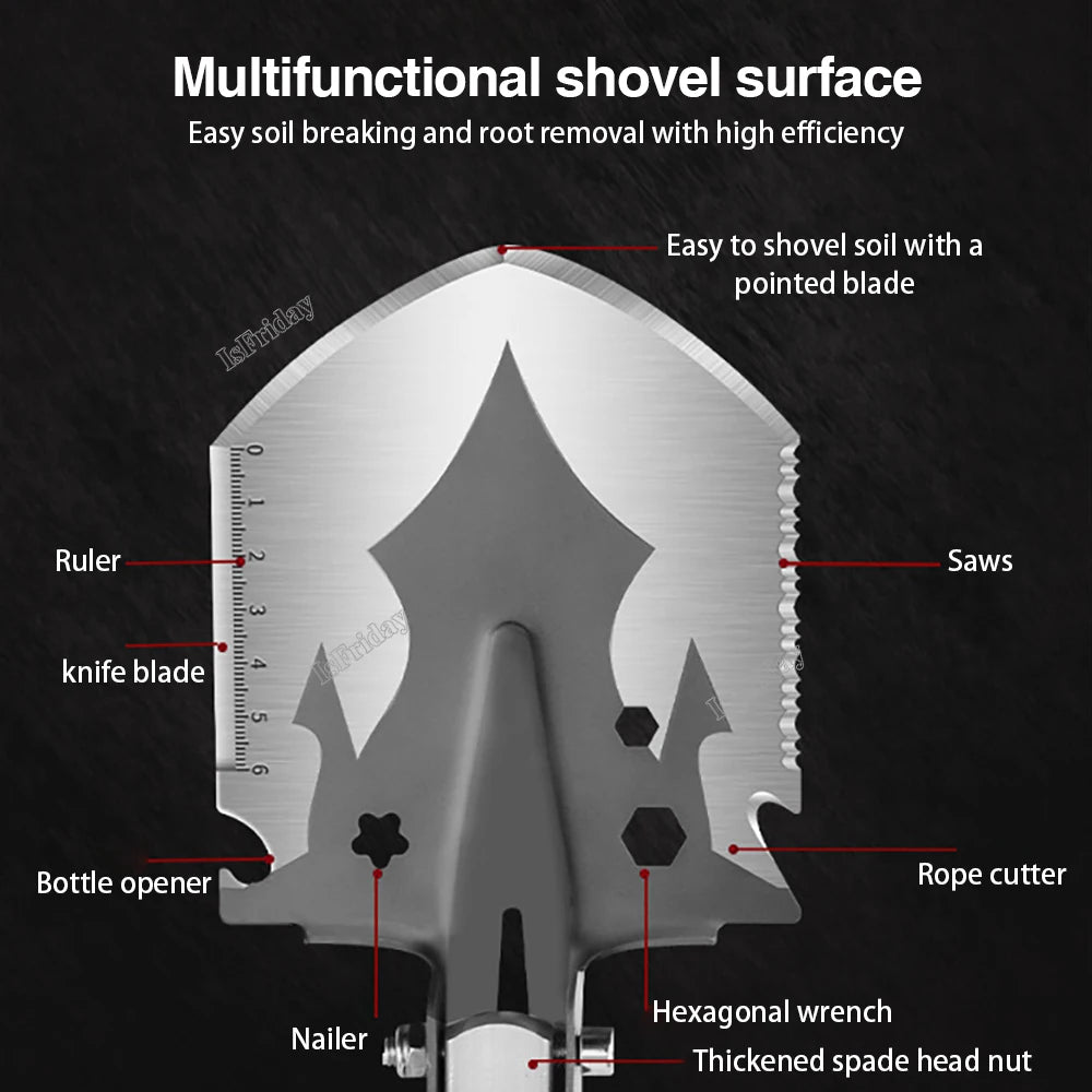 Multifunctional Outdoor Camping Camp Shovel 4-Section Fishing Folding Survival Shovel Military Tactical Shovel Gardening Tools